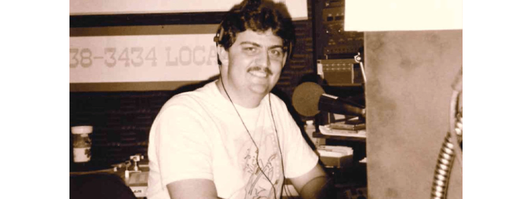 Charles Wethington in the booth at a radio station in early 1990s