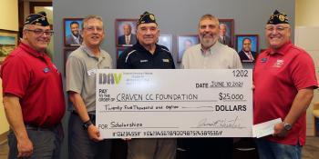 Pictured left to right: DAV Jr. Vice Commander Grant E. Ingram, Craven CC President Dr. Ray Staats, DAV Treasurer Owen R. Smith, Craven CC Executive Director of Institutional Advancement Charles Wethington and DAV Commander James M. Hunter.