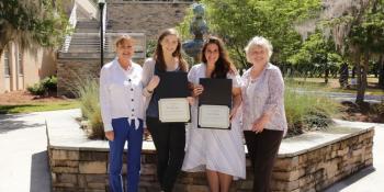 The New Bern Woman’s Club Education Department presented its annual scholarships to Craven CC students on May 13, 2021. Pictured left to right: Craven CC Financial Aid Advisor II Carolyn Ward, NBWC Memorial Scholarship recipient Laura Russell, NBWC Education Department Scholarship recipient Lola Haynes and NBWC President Liz Maravelas.
