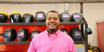 Craven CC student Kishaun Chadwick works at global manufacturer Chatsworth Products. He credits the college’s welding program at the Volt Center for putting him on the road to success.