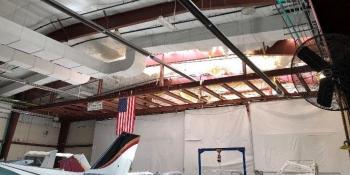 Craven CC’s Institute of Aeronautical Technology hangar roof on the Havelock campus was badly damaged during Hurricane Florence.