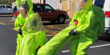 Craven CC students in the Environmental Safety program wear hazmat suits while training. It is one of numerous Workforce Development programs for which the college is reinstating in-person instruction.