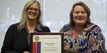 The Craven Community College Small Business Center won the Collaboration and Partnership Award. Pictured are Craven CC Small Business Center Director Deborah Kania and SBC Assistant Christina Bowman-Murray.