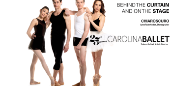 Group of four ballet dancers with Carolina Ballet logo