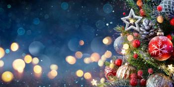 Blurry lights and festive decorations