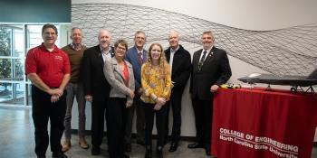 NCSU Havelock Faculty, Craven CC President, Foundation Director and Donros Pose with Maggie Galloway